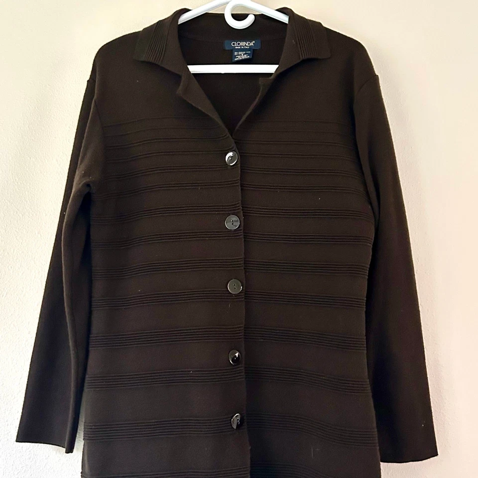 Clorinda Largo Maxi Cárdigan Plumero Botón Tejido Suéter Mezcla Lana Largo S Foto 2 de 4