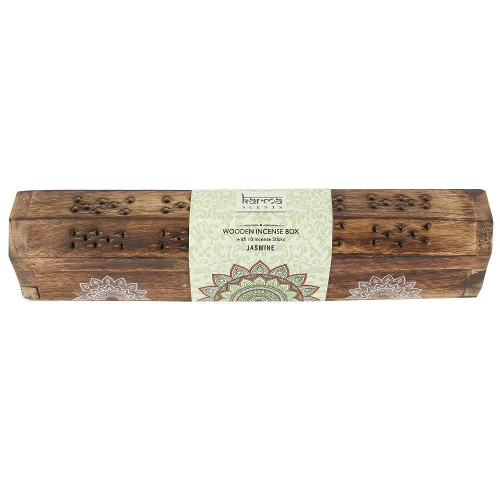 Jasmine Incense Sticks with Wooden Jali Gift Box & Holder