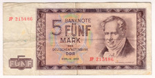 1964 Germany 5 Mark DDR 215486 Paper Money Banknotes
