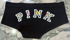 NEW Victoria Secret PINK Cotton Logo Boyshort - Black Floral Logo - XL or XXL