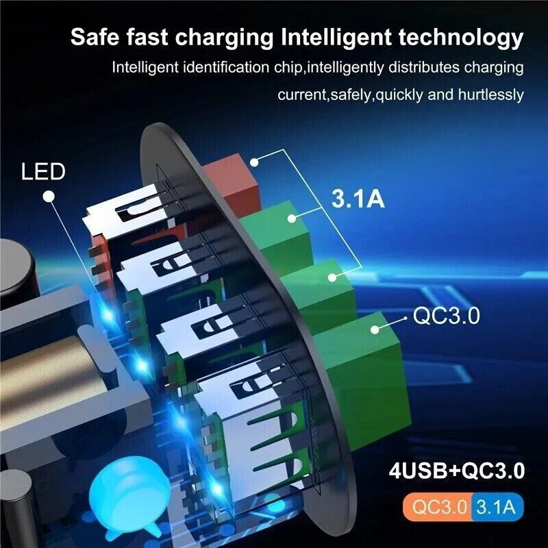 USLION 4-Port-USB-Ladegerät, 48W, Black, Quick Charge 3.0 für Apple, Samsung