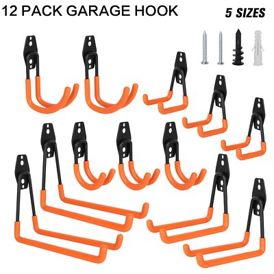 12 Garage Hooks Heavy Duty Wall Mount Storage Tools Ladder Bike Utility Hangers