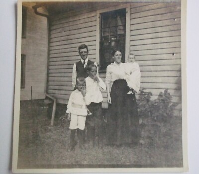 Vtg. Black and White Photograph Old Time Family by House Early Fashion Apparel