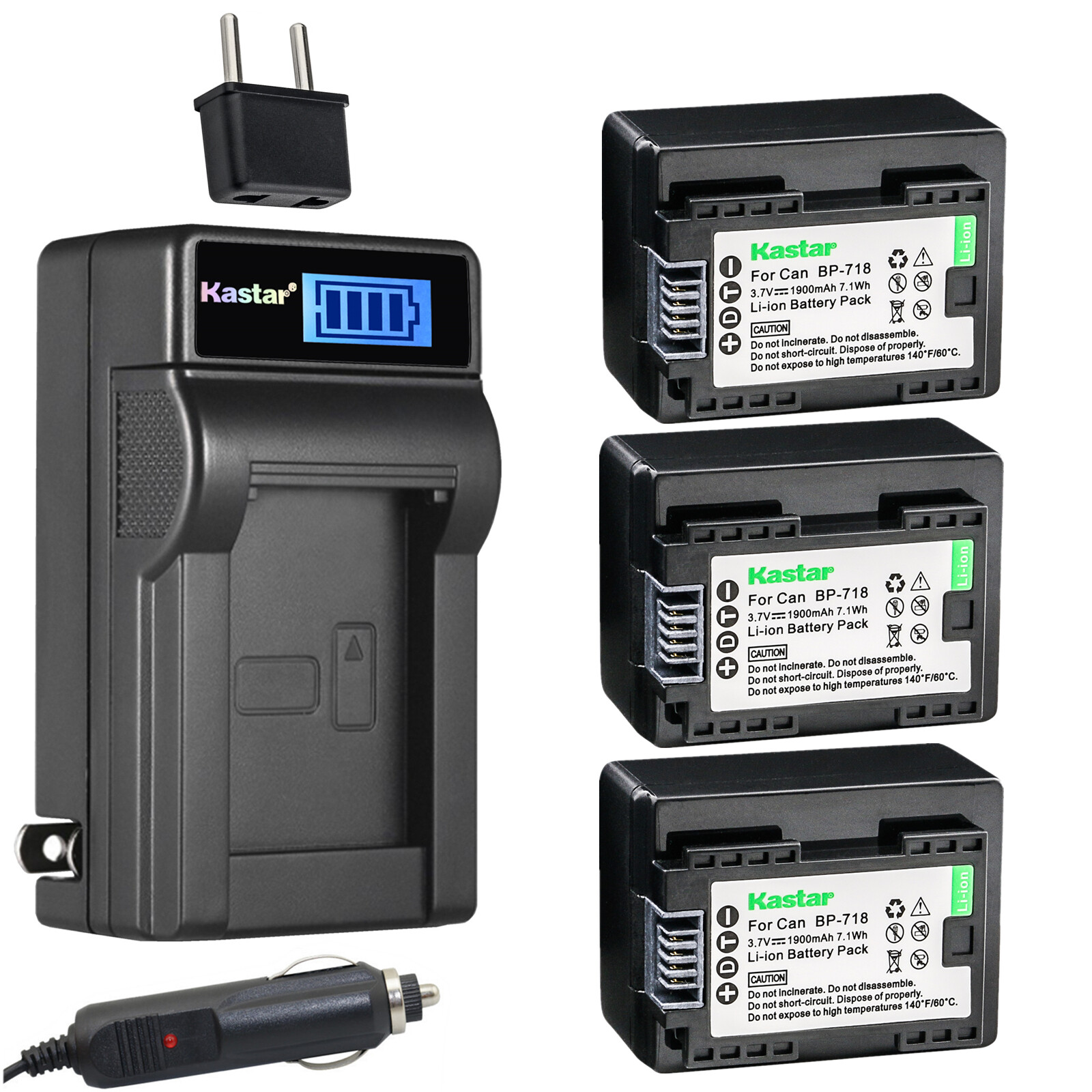 Kastar Battery LCD AC Charger for BP718 & Canon VIXIA HF R800 HFR800