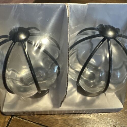 Ikea BLAST Glass Globe Black Steel Round Curtain Rod Finials Ends Caps - NEW - Picture 2 of 5