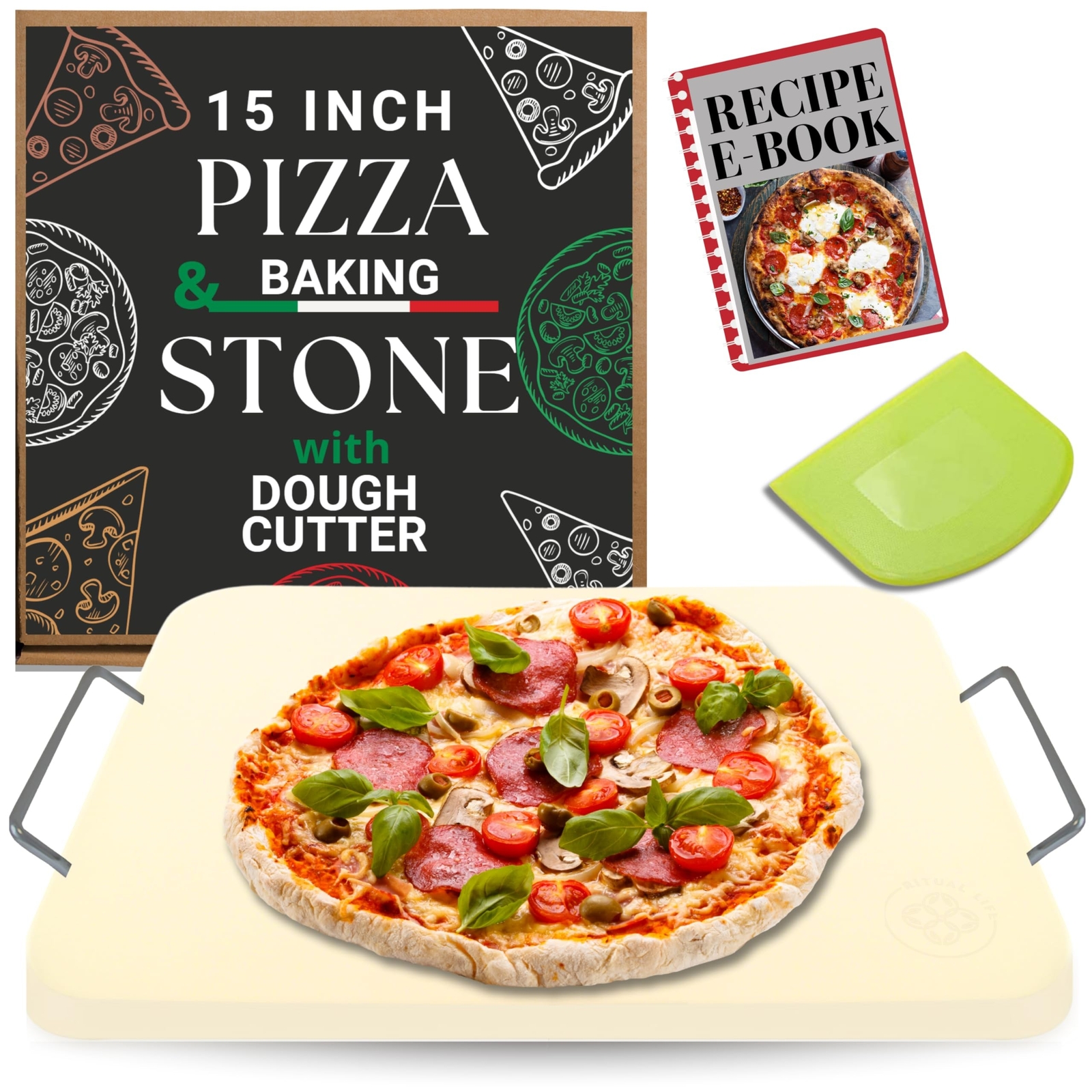 Pizza Stone for Oven and Grill - Rectangle Pizza Stones with Handles and Doug...