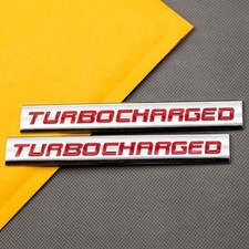 2x Metal Chrome Turbocharged Emblem Red Rear Trunk Turbo Badge Car Engine Decal
