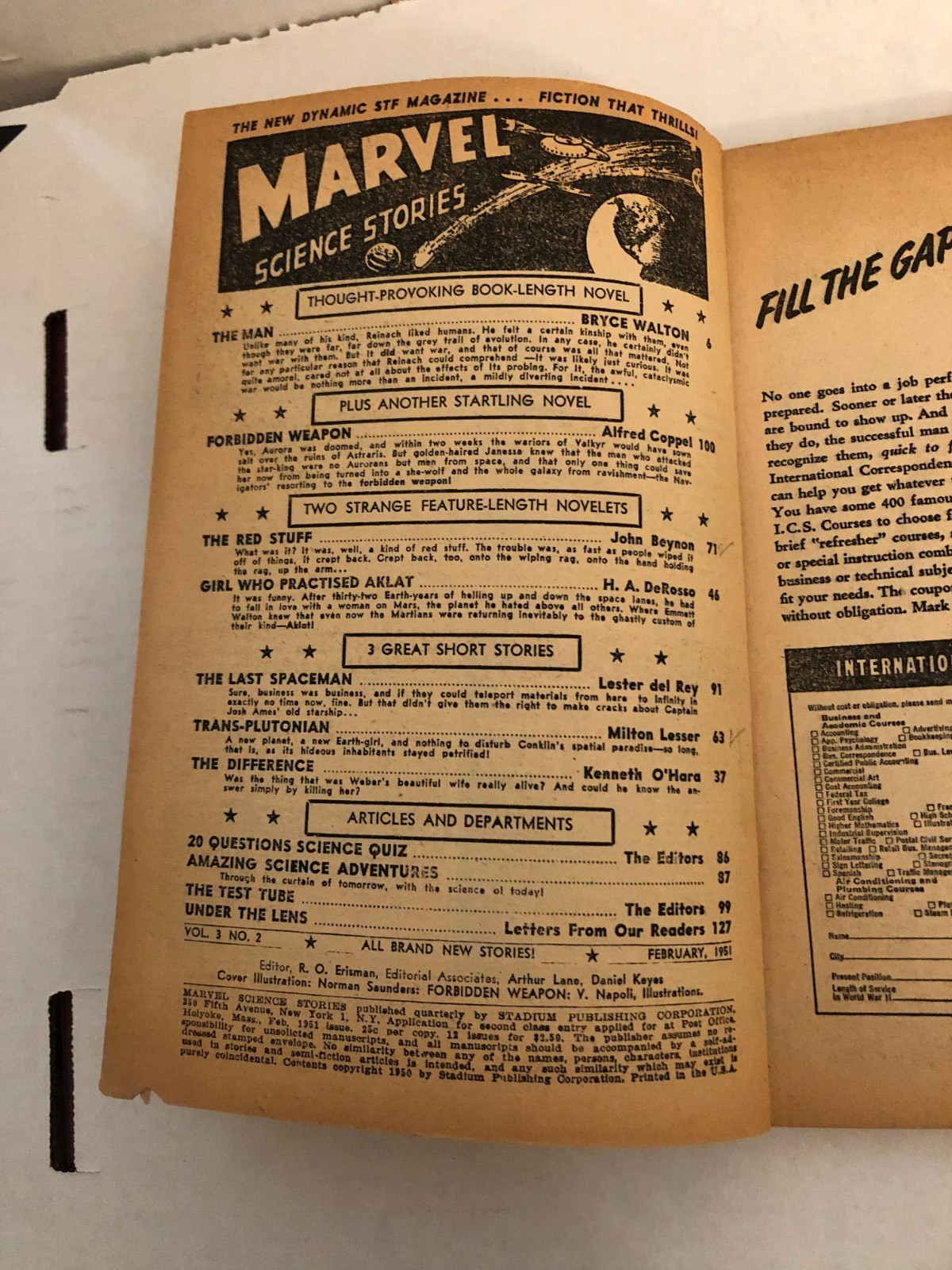 Marvel Science Stories Vol. 3 No. 2 February 1951 Lester Del Rey