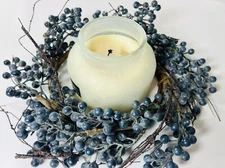 6.5” Artificial Blueberry Candle Ring Wreath - Rustic Mini Berry Table Decor