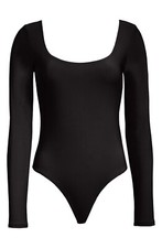 Women's Leith Double Scoop Long Sleeve Thong Bodysuit Black Size L
