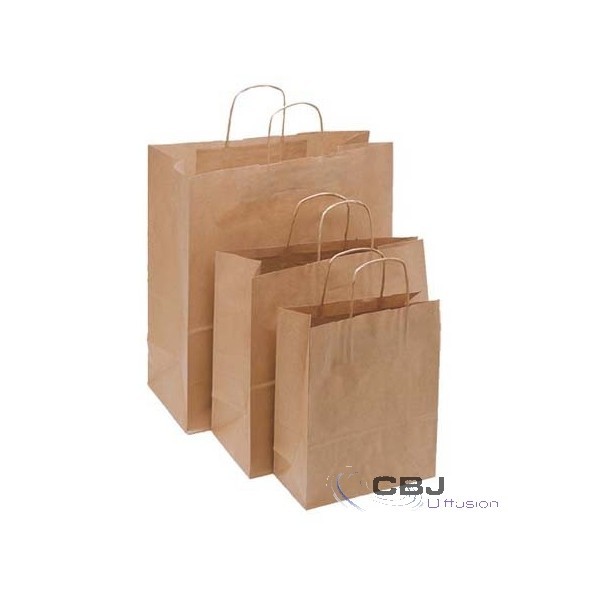 Sac kraft à poignées torsadées 24x11x30 cm lot de 50 en brun naturel