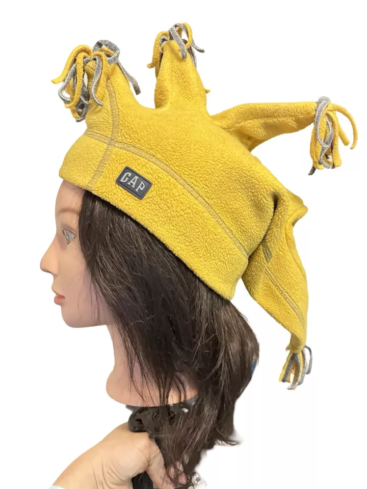 VTG CRAZY CAP HAT CHILD'S BEANIE JOKER 1990s GAP SMALL YELLOW SILLY STOCKING CAP - Image 2 of 4