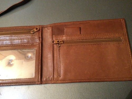Ladies Brown Leather trifold Wallet Clutch Purse vintage clear plastic damage - Picture 5 of 9