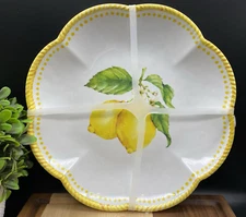 Lemon Floral FARMHOUSE Style Scalloped Edge MELAMINE Dinner Plate (SET OF 4) NEW