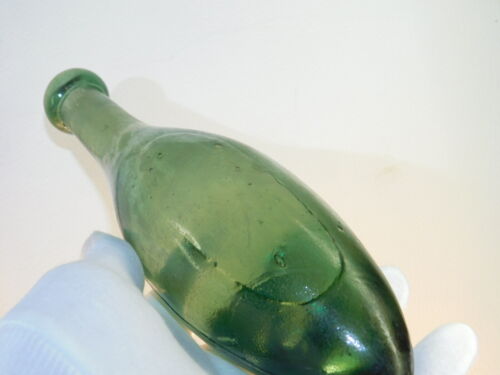 ANTIQUE RARE DARK LIME GREEN OVAL WINDOW PATENT TORPEDO SODA WATER BOTTLE 1860's - Picture 2 of 8