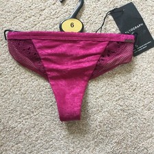 M S Size 6 Autograph Swiss Designed Embroidery Thong Knickers Cerise Fishnet