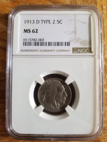1913D Type 2 Buffalo Nickel  - NGC MS62