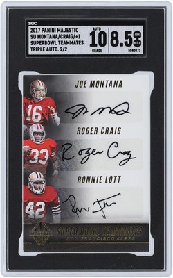 Montana, Craig, & Lott 49ers Signed 2017 Panini Majestic #SU-SF #2/2 SGC 8.5/10