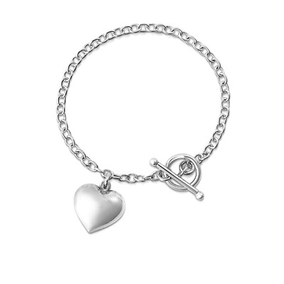 Italian 925 Sterling Silver Toggle Heart Charm Bracelet 7.5 Inches For Women
