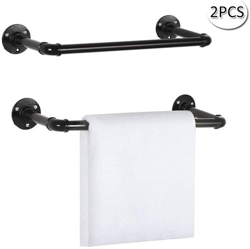 Set of 2 Industrial Pipe Towel Rack Towel Bar Hanger Wall Mounted Towel Holder