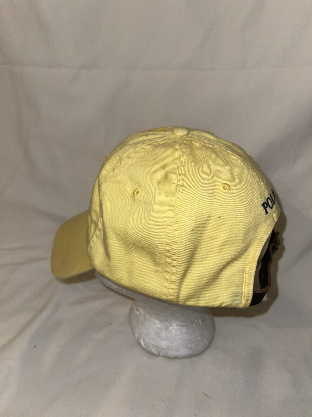 Cappello Vintage Polo Ralph Lauren GIALLO Berretto Navy Pony Regolabile Pelle Cinturino Schiena