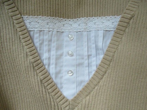 NWT Gitano Beige Ribbed Knit White Crochet Pintuck Panel Career Sweater Top XL - Picture 3 of 12