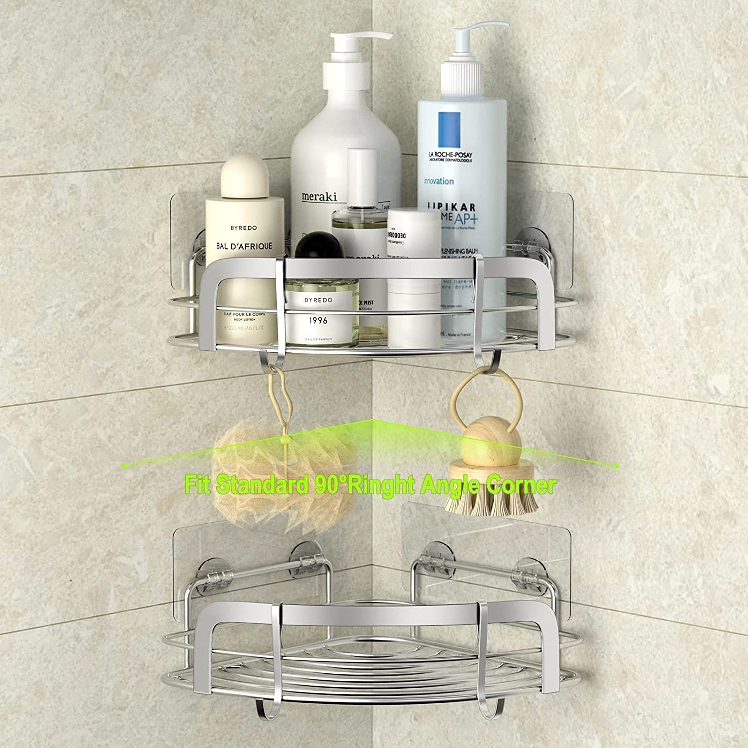 STEUGO 2 Pack Shower Caddy Corner, Bathroom Corner Shower Shelfs, Adhesive Wall 