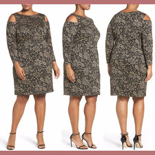 NEW! Eliza J [ 18W]  Metallic Knit Cold Shoulder Sheath Dress #M637