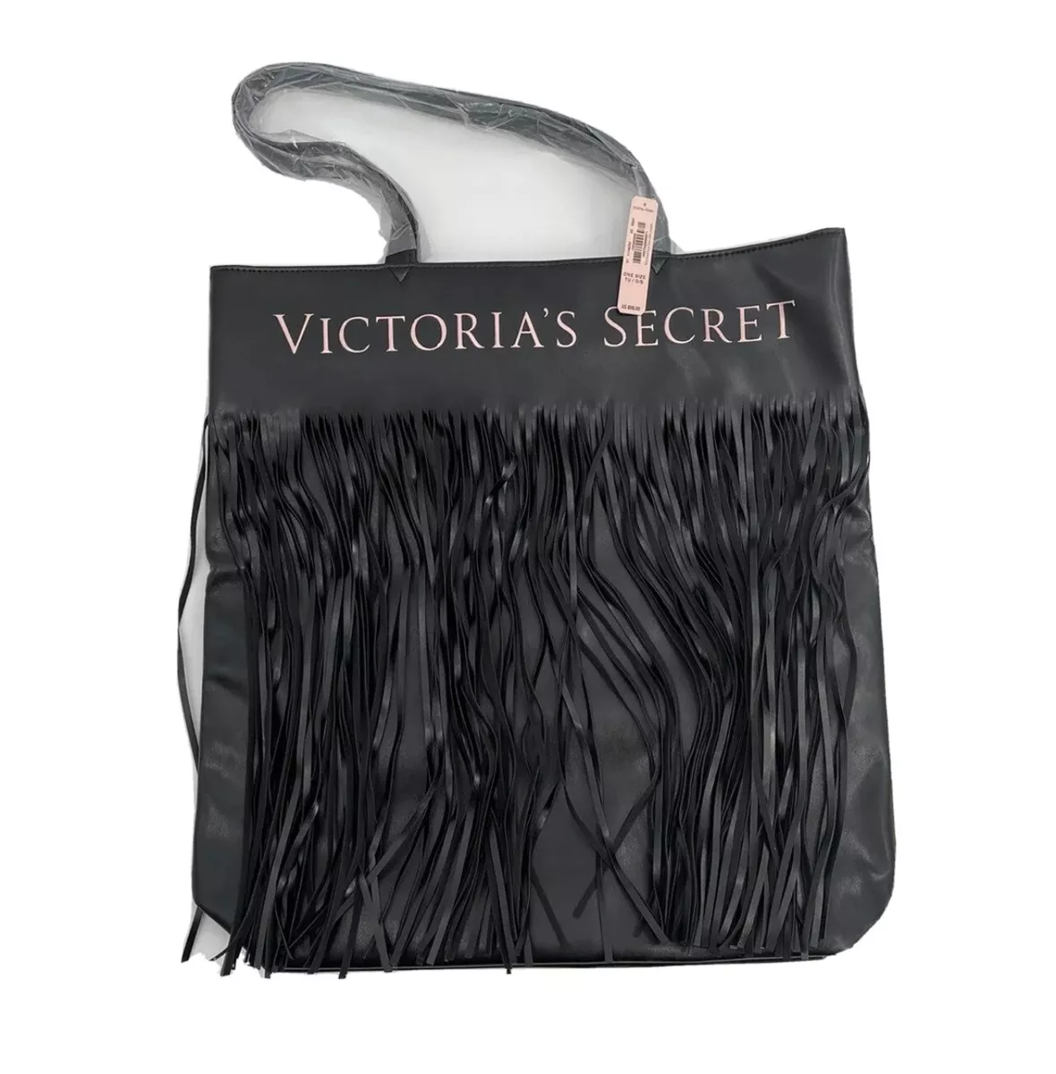 VICTORIA'S SECRET Tote Bag Black-Fringe Faux Leather Limited Edition NWT