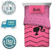 New Barbie Kids Bed in a Bag Chevron Comforter Bed Sheet Pillow Case Set Full