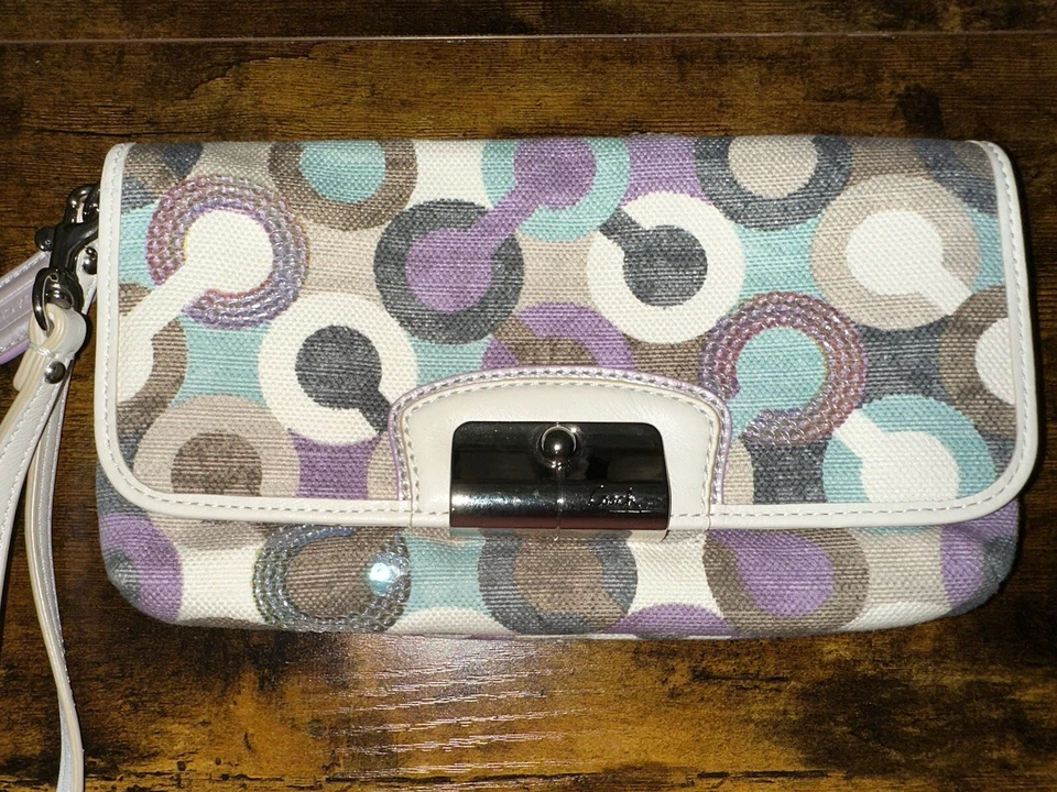 Coach fabric sequin purse clutch wristlet Y2K Super Clean Blue, Lavender, Gray - Image 2 of 4