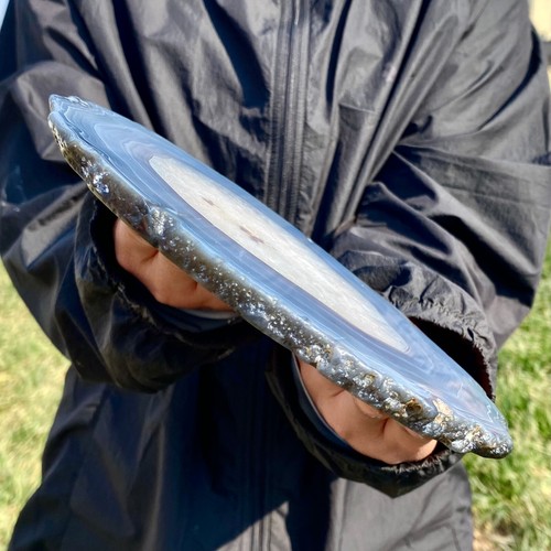 1.56LB Natural Agate Striped Crystal Quartz, Hand-cut Mineral Specimen Healing - 第 8/14 張圖片