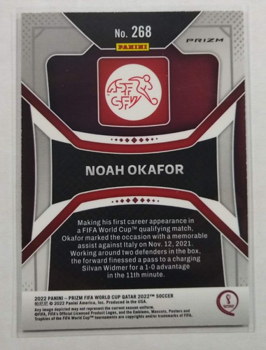 2022 Copa Mundial Panini Prizm Qatar Noah Okafor Plata Prizm RC Suiza - Imagen 2 de 2
