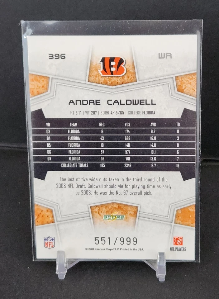 Andre Caldwell  2008 Score Select Rookie /999  #396 Rookie RC - Image 2 of 3
