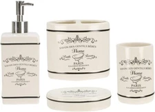 Paris Collection 4-Piece Ceramic Bath Accessories Set w/Soap Pump Dispenser -NEW
