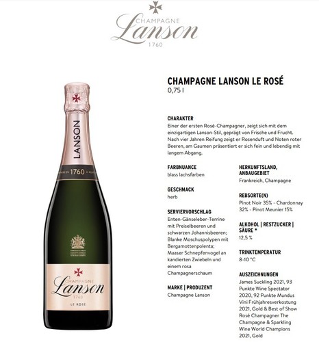 Lanson Rose Champagner Aktion - 6x Lanson champagne Le Rose 0,75L (12,5% Vol) k - Bild 3 von 4