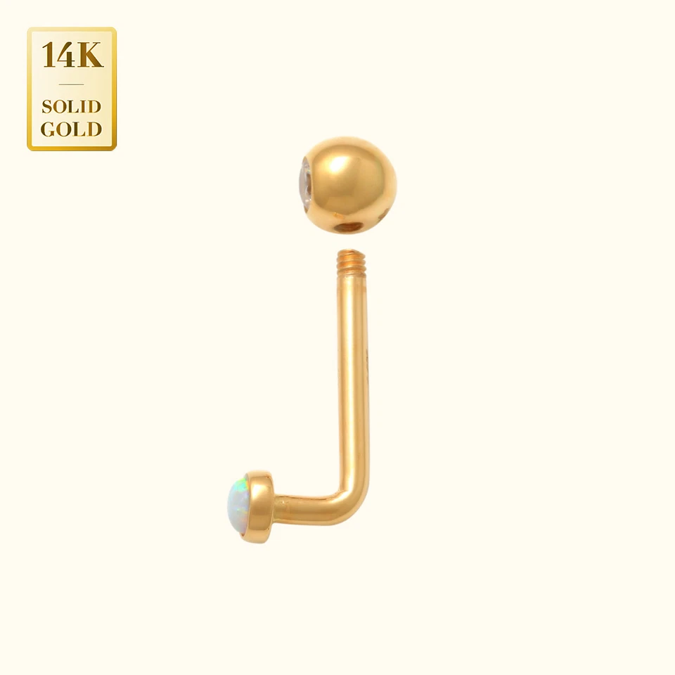Bola redonda de oro macizo de 14K con circonita cúbica en forma de L barra vaginal Venus genital 14G Foto 3 de 4