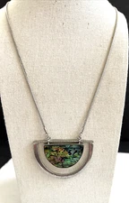 ZAD Silvertone abalone half circle bar necklace. 34” Chain