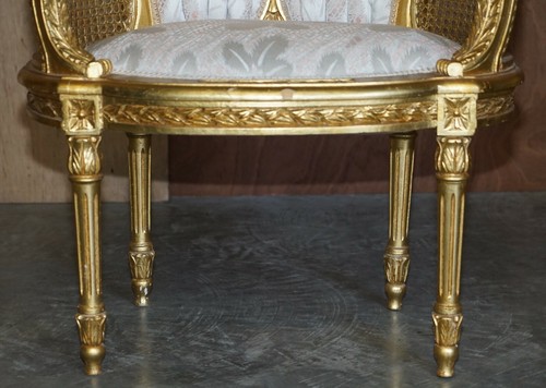 ANTIQUE PAIR OF NAPOLEON III CIRCA 1870 GOLD GILTWOOD BERGERE ARMCHAIRS LOUIS - Picture 7 of 12