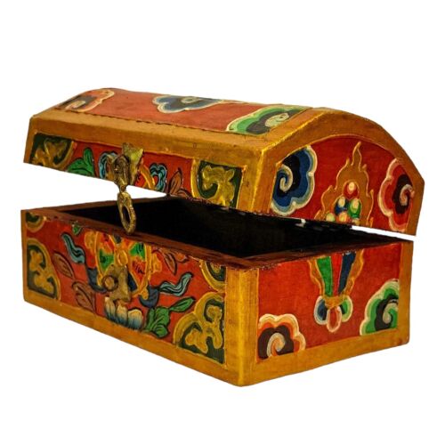6 Zoll handbemalte Blume Tibetischer Holzschmuck Aufbewahrungsbox Schmuck Aufbewahrung Nepal - Bild 2 von 5