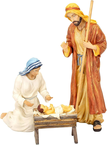 Three Kings Gifts Holy Family Joseph, Mary, Jesus with Manger, Polystone Flat Bo
