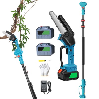 2-in-1 Cordless Pole Saw & Mini Chainsaw 10ft Extension Rod Tree Trimming