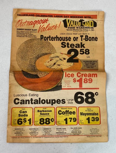 Value Land Food Warehouse Flyer 1987 Zeitung 16 x 11,5" 8 Seiten Lebensmittelgeschäft #22H - Bild 1 von 5