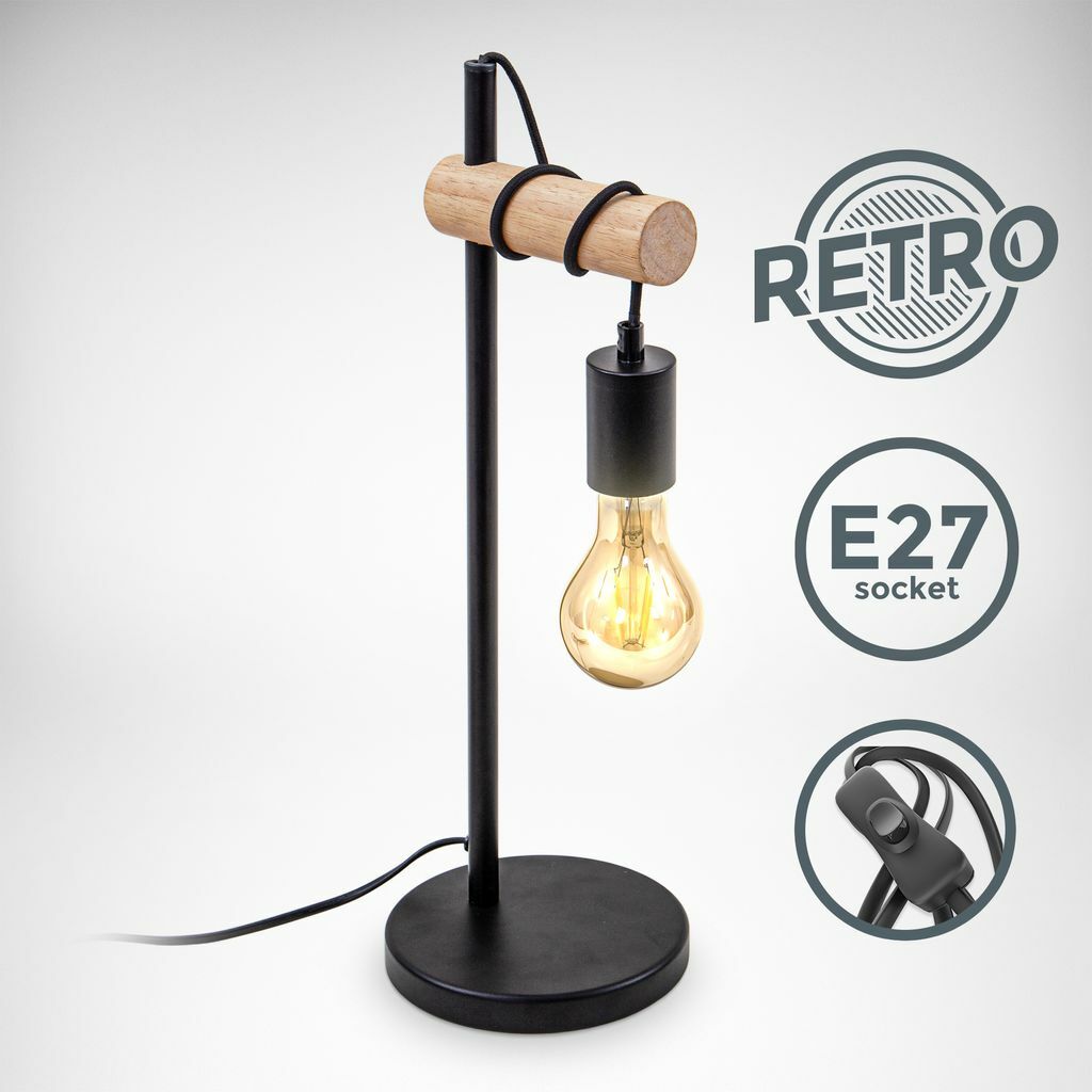 Lampe de salon rétro métal noir et finitions bois authentique