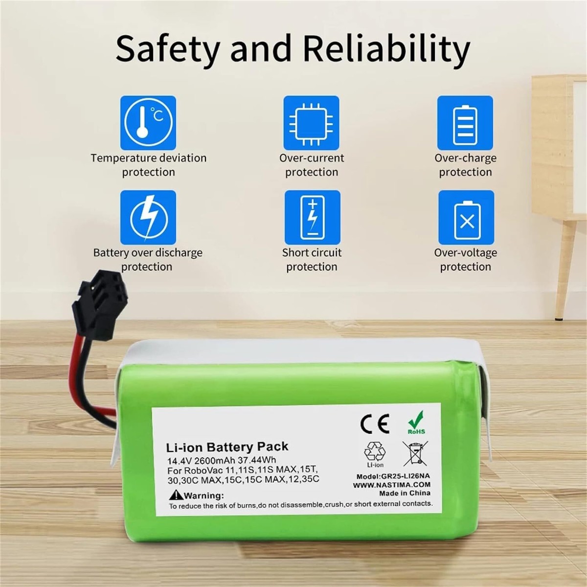 Batterie 14.4V 2600mAh Li-ion Pour Robots Aspirateurs Eufy, Ecovacs, Tesvor Et Autres - Compatible Avec De Nombreux Modèles G10, G30, N79, X500, Etc.