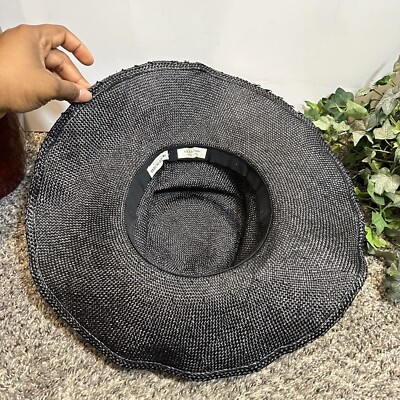 VINTAGE Henri Bendel Wide Brim Black Straw Church Sun Hat  display picture 1