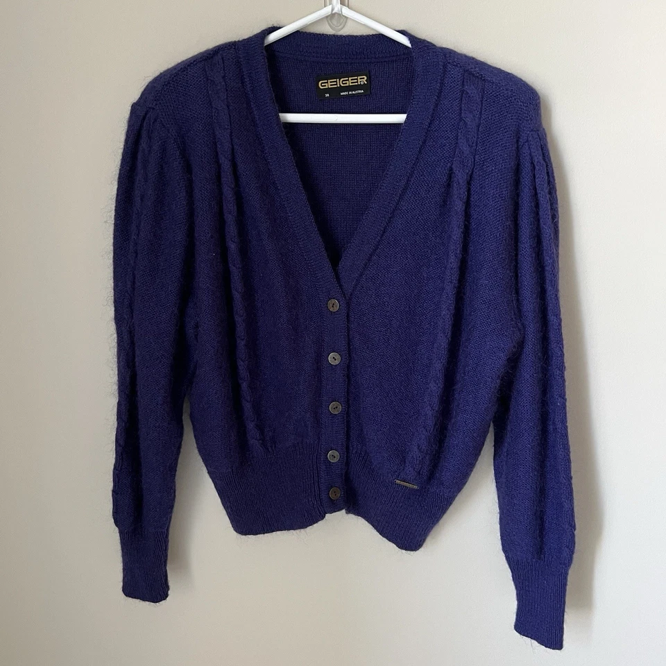 Suéter Cárdigan Recortado Geiger Para Mujer Talla 38 Austria Púrpura Esquí Alpino Boho De Colección
