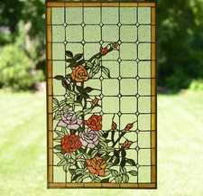 Tiffany Style stained glass window panel Rose Flowers , 20" x 34"