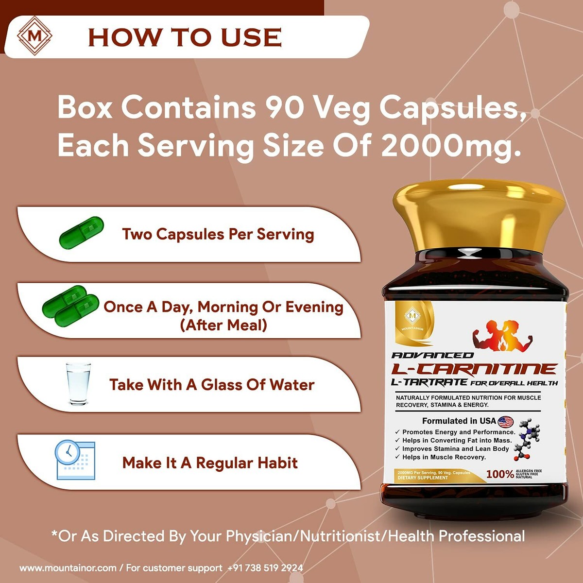 l carnitine l tartrate 2000mg MOUNTAINOR L-Carnitine L-Tartrate 2000mg/Serving Plant Based (90 Veg Caps)  FS