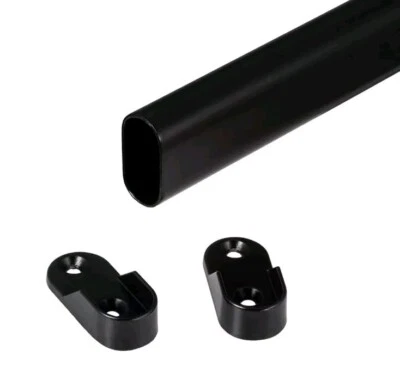ROTHLEY 1.8m Oval Hanging Rail Black Wardrobe Hanging Rail Tube with End Brackets